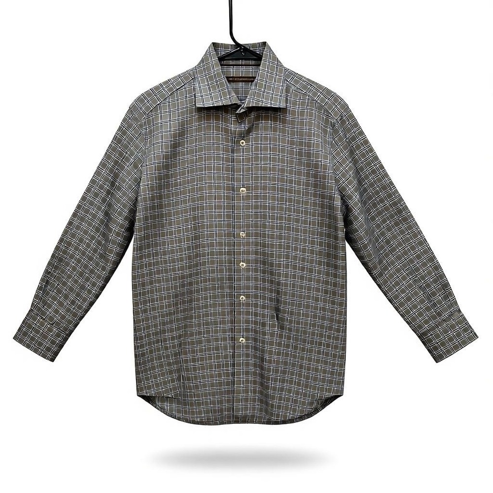 Peter Millar Crown Crafted Shirt Mens M Button Down Long Sleeve White Blue Gray